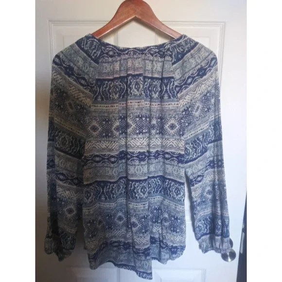 Chaps Long Sleeve Blue Boho Relaxed Blouse - Women's Size L - Picture 4 of 15